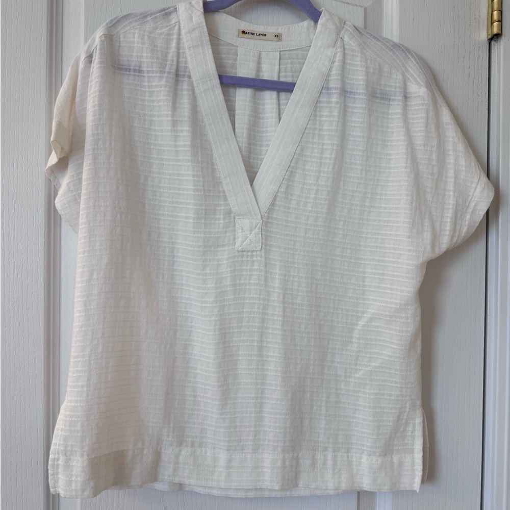 Marine Layer Bali Top XS Ivory Gauze V Neck Short Sleeve Blouse